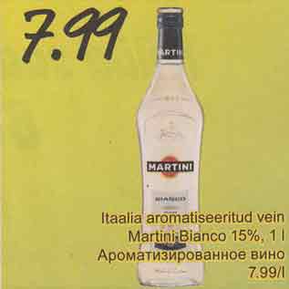 Allahindlus - Itaalia aromatiseeritud vein Martini Bianco 15%, 1 l