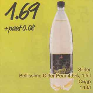 Allahindlus - Siider Bellissimo Cider Pear 4,5%, 1,5 l