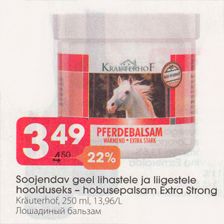 Allahindlus - Soojendav geel lihastele ja liigestele hoolduseks - hobusepalsam Extra Strong