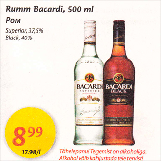 Allahindlus - Rumm Bacardi, 500 ml