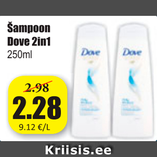 Allahindlus - Šampoon Dove 2in1 250 ml