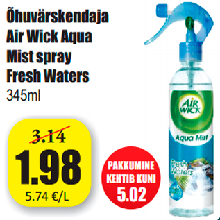 Allahindlus - Õhuvärskendaja Air Wick Aqua Mist spray Fresh Waters 345ml