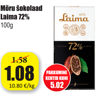 Allahindlus - MÕRU ŠOKOLAAD LAIMA 72% 100 G