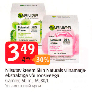 Allahindlus - Niisutav kreem Skin Naturals viinamarjaekstraktiga või roosiveega