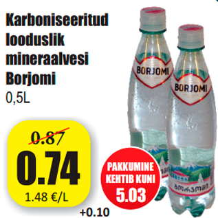 Allahindlus - Karboniseeritud looduslik mineraalvesi Borjomi 0,5L