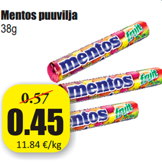 Allahindlus - Mentos puuvilja 38g