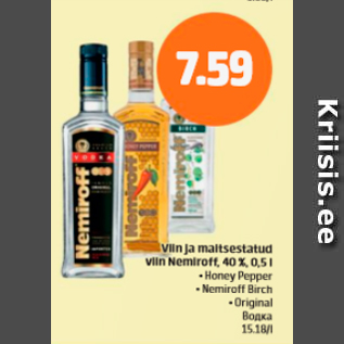 Allahindlus - Viin ja maitsestatud viin Nemiroff, 40%, 0,5 l