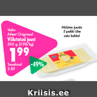 Allahindlus - Valio Atleet Originaal Viilutatud juust 500 g