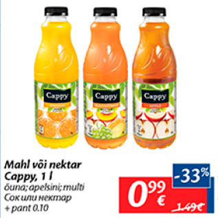 Allahindlus - Mahl või nektar Cappy, 1 l