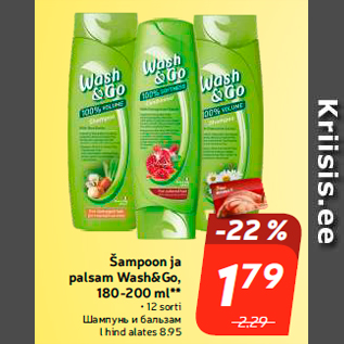 Allahindlus - Šampoon ja palsam Wash&Go, 180-200 ml**