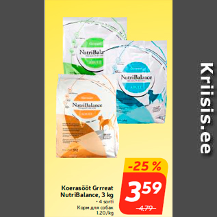 Allahindlus - Koerasööt Grrreat NutriBalance, 3 kg