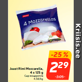 Allahindlus - Juust Rimi Mozzarella, 4 x 125 g