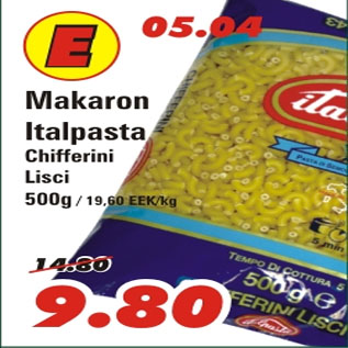 Allahindlus - Makaron Italpasta Chifferini Lisci