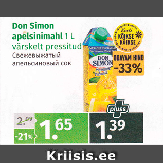 Allahindlus - Don Siman apelsinimahl, 1 L