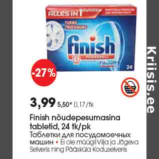 Allahindlus - Finish nõudepesumasina tabletid, 24 tk/pk