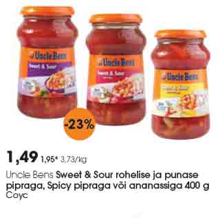 Allahindlus - Uncle Bens Sweet & Sour rohelise ja punase pipraga, Spicy pipraga või ananassiga 400 g