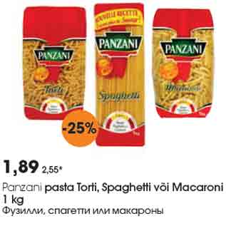 Allahindlus - Panzani pasta Torti, Spaghetti või Macaroni 1 kg