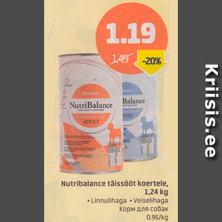 Allahindlus - Nutribalance täissööt koertele, 1,24 kg