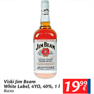 Allahindlus - Viski Jim Beam White Label, 4YO, 40%, 1 l