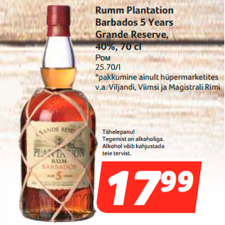 Allahindlus - Rumm Plantation Barbados 5 Years Grande Reserve,