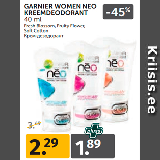 Allahindlus - GARNIER WOMEN NEO KREEMDEODORANT 40 ml