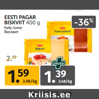 Allahindlus - EESTI PAGAR BISKVIIT 400 g