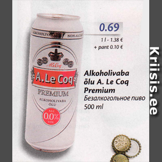 Allahindlus - Alkohoolivaba õlu A.Le Coq Premium 500 ml