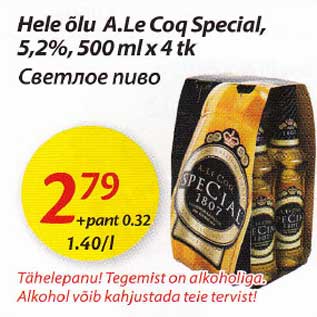 Allahindlus - Hele õlu A.Le Coq Special,