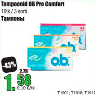 Allahindlus - tampoonid OB Pro Comfort