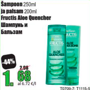 Allahindlus - Šampoon 250 ml ja palsam 200 ml Fructis Aloe Quencher