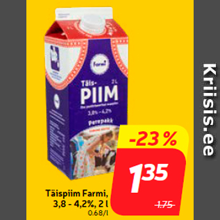 Allahindlus - Täispiim Farmi, 3,8 - 4,2%, 2 l