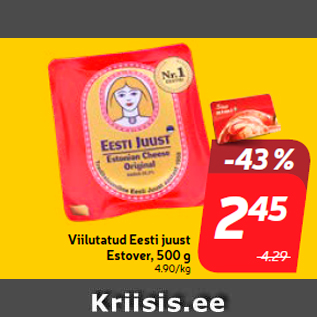 Allahindlus - Viilutatud Eesti juust Estover, 500 g