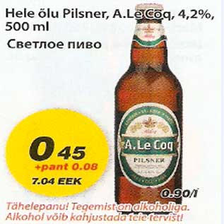 Allahindlus - Hele õlu Pilsner,A.Le Coq