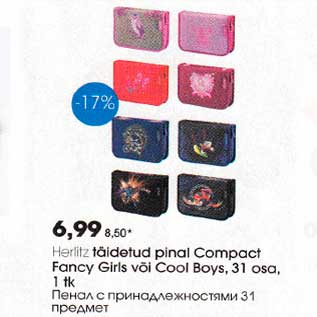 Allahindlus - Herlitz täidetud pinal Compact Fanсу Girls või Cool Boys, 31 osa,1tk