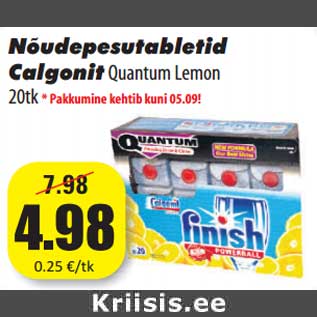 Allahindlus - Nõudepesutabletid CalgonitQuantum Lemon 20tk