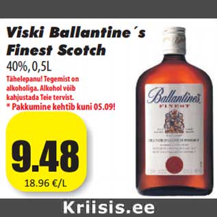 Allahindlus - Viski Ballantine´s Finest Scotch 40%, 0,5L