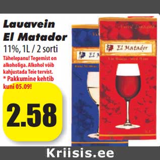 Allahindlus - Lauavein El Matador 11%, 1L / 2 sorti