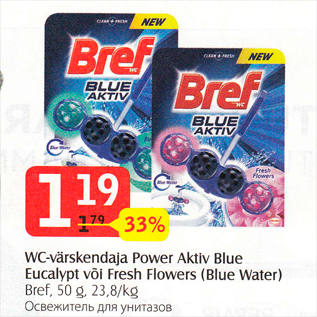 Allahindlus - WC-värskendaja Power Aktiv Blue Eucalypt või Fresh Flowers (Blue Water)