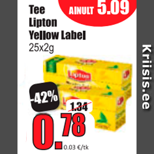 Allahindlus - Tee Lipton Yellon Yellow Label