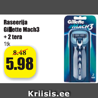 Allahindlus - Raseerija Gillette Mach3 + 2 tera 1 tk