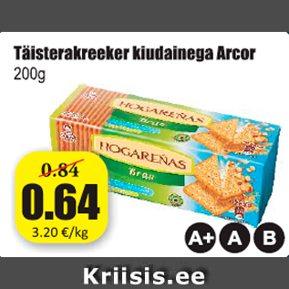 Allahindlus - Täisterakreeker kiudainega Arcor 200 g