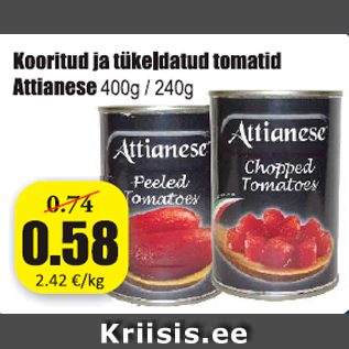 Allahindlus - Kooritud ja tükeldatud tomatid Attianese