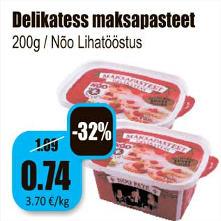 Allahindlus - Delikatess maksapasteet 200g / Nõo Lihatööstus