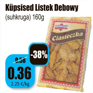 Allahindlus - Küpsised Listek Debowy (suhkruga) 160g