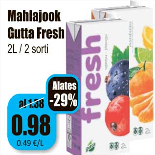 Allahindlus - Mahlajook Gutta Fresh 2L / 2 sorti