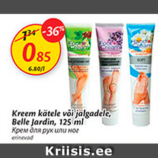 Allahindlus - Kreem kätele või jalgadele, Belle Jardin, 125 ml