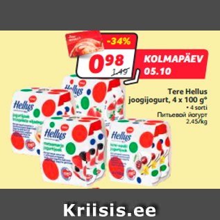 Allahindlus - Tere Hellus joogijogurt, 4 x 100 g*