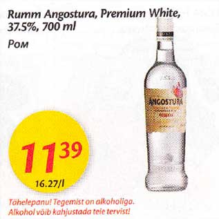 Allahindlus - Rumm Angostura, Рremium White,37,5%,700 ml