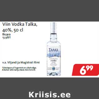 Allahindlus - Viin Vodka Talka, 40%, 50 cl