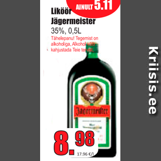 Allahindlus - Liköör Jägermeister